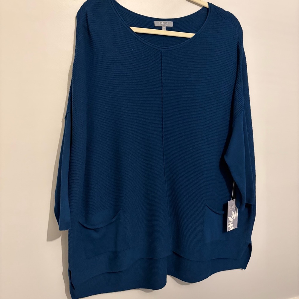 Habitat Baltic Blue Oversized Ribbed Kimono Batwing Sleeve Sweater Xs/S NWT $97